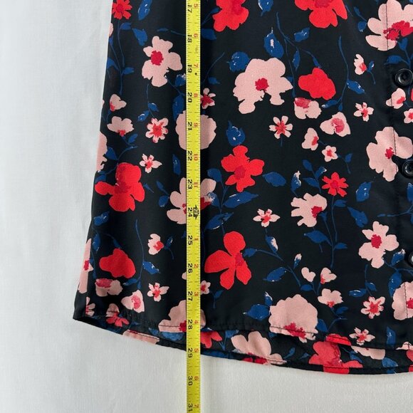 Lily Black A-Line Skirt Womens S Button Front Elastic Waist Floral Black Orange - Picture 7 of 9